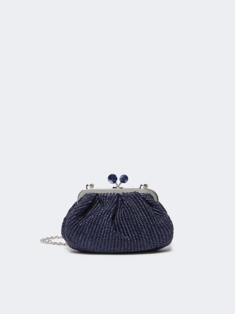 Weekend Max Mara borsa pasticcino bag small effetto rafia blu PALMAS