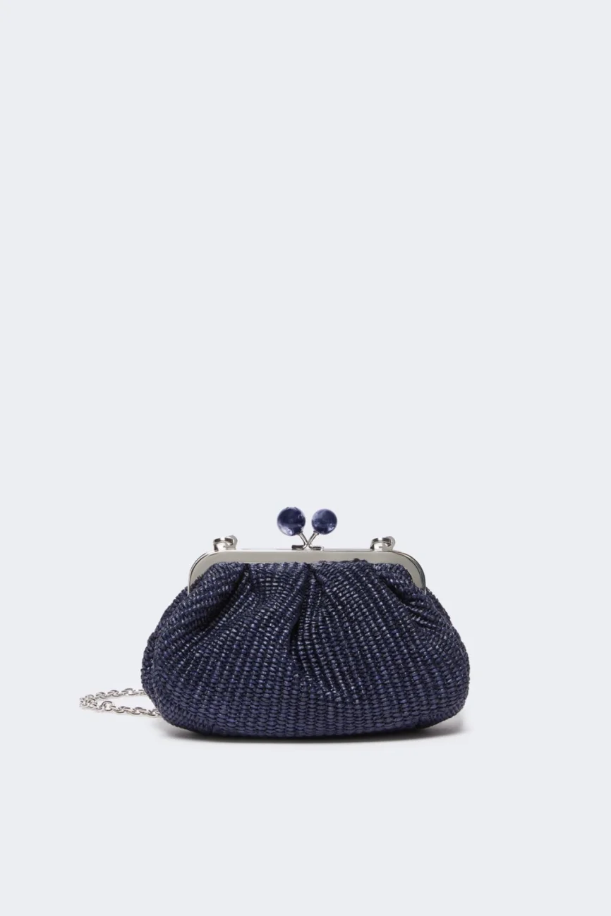 Weekend Max Mara borsa pasticcino bag small effetto rafia blu PALMAS