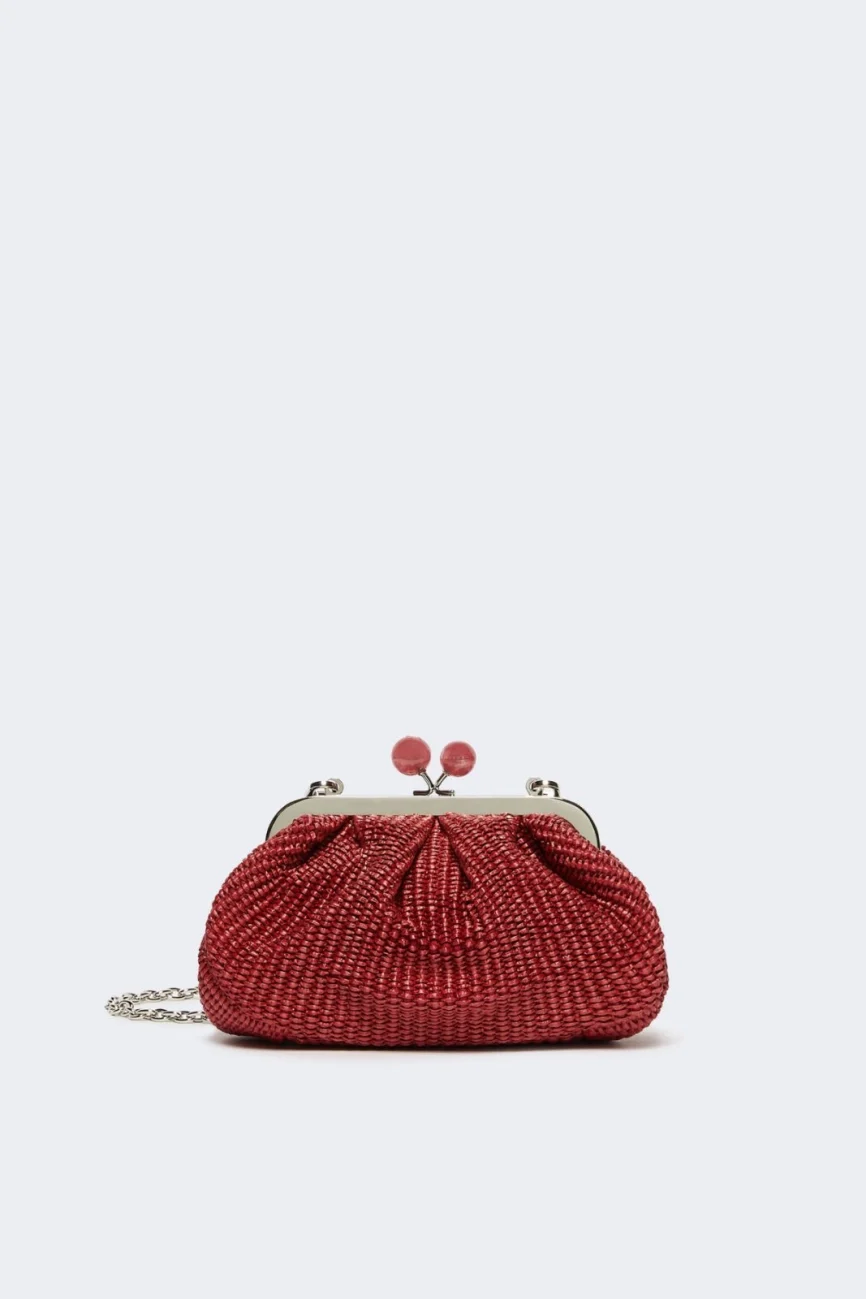 Weekend Max Mara borsa pasticcino bag small effetto rafia rosso ciliegia PALMAS