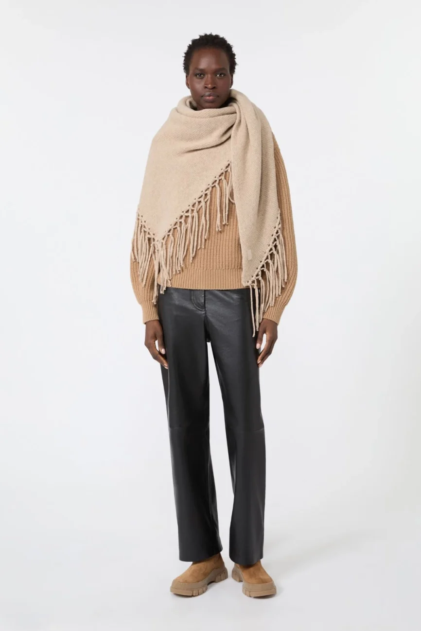 Weekend Max Mara scialle sciarpa con frange in lana cachà melange WKATORNADO