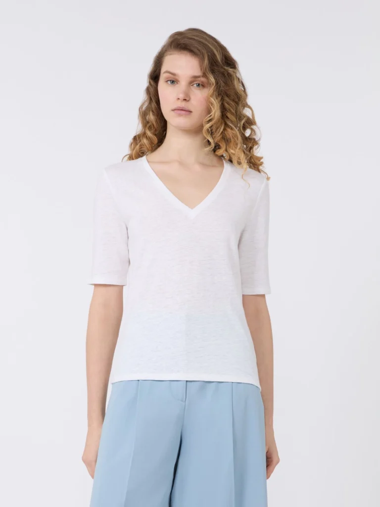 Weekend Max Mara T-shirt in lino elasticizzato bianca WKDOPZIONE