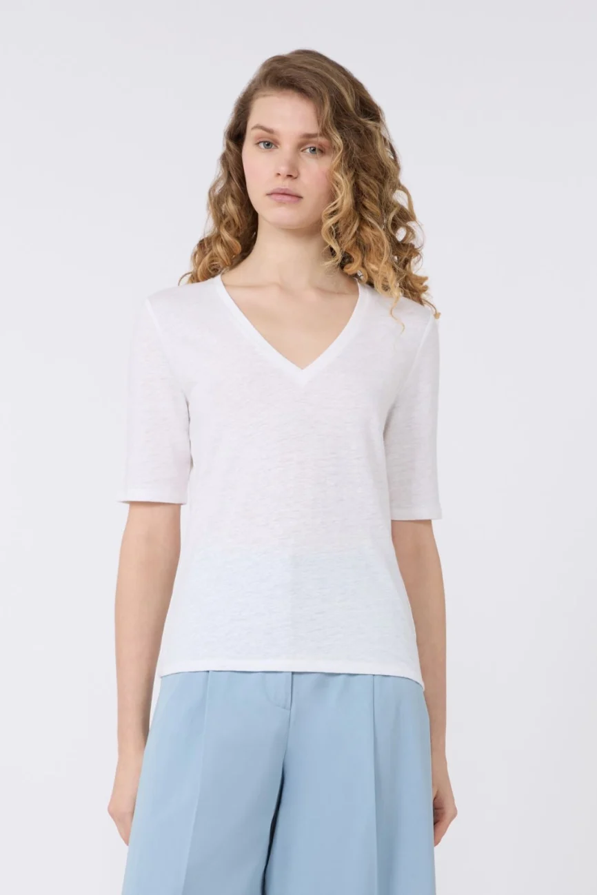 Weekend Max Mara T-shirt in lino elasticizzato bianca WKDOPZIONE