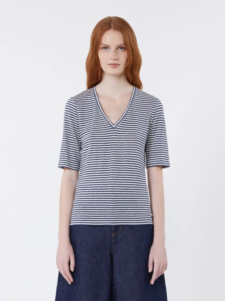 Weekend Max Mara T-shirt in lino elasticizzato a righe blu WKDOPZIONE