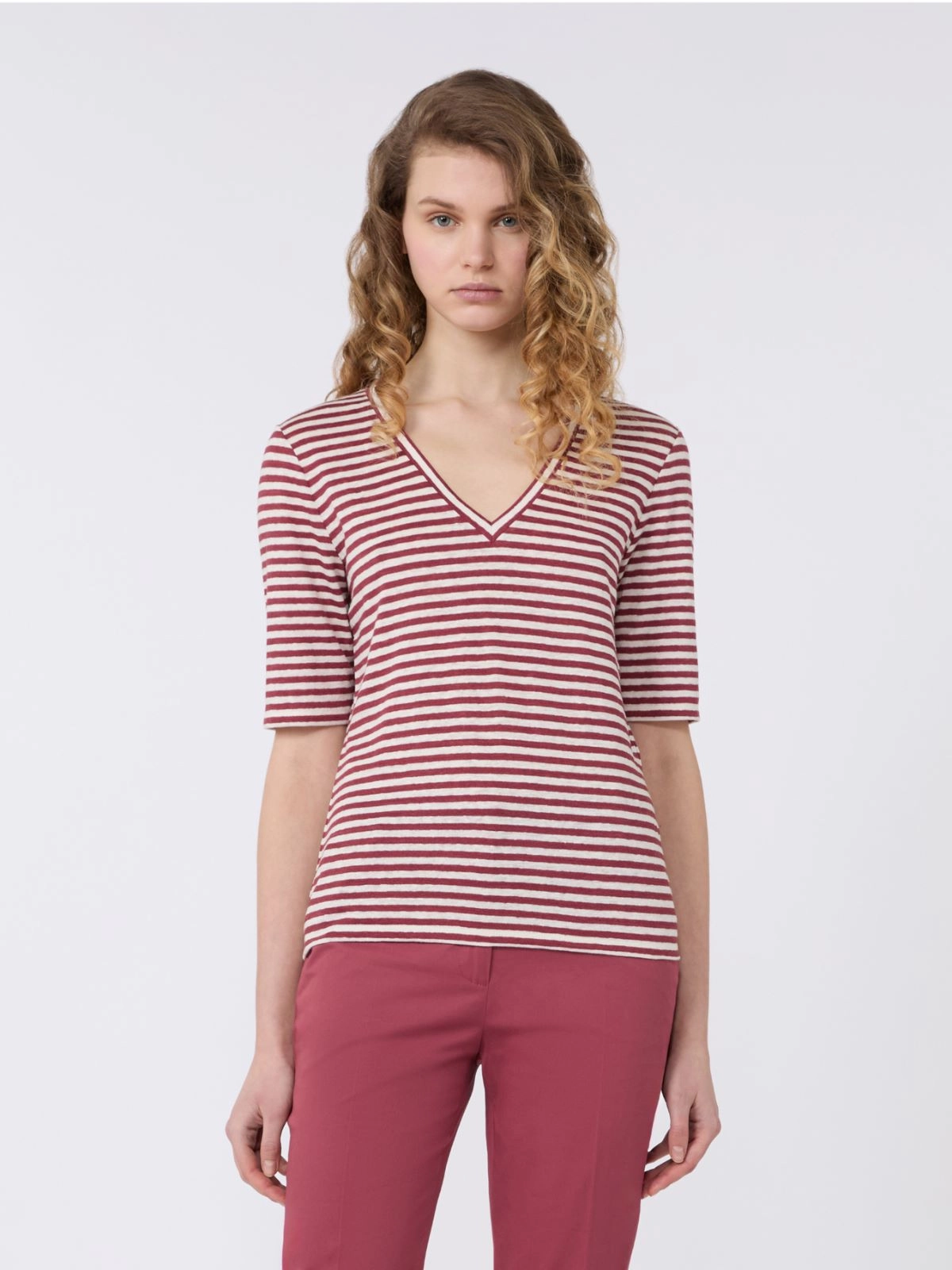Weekend Max Mara T-shirt in lino elasticizzato a righe rossa WKDOPZIONE - immagine 3