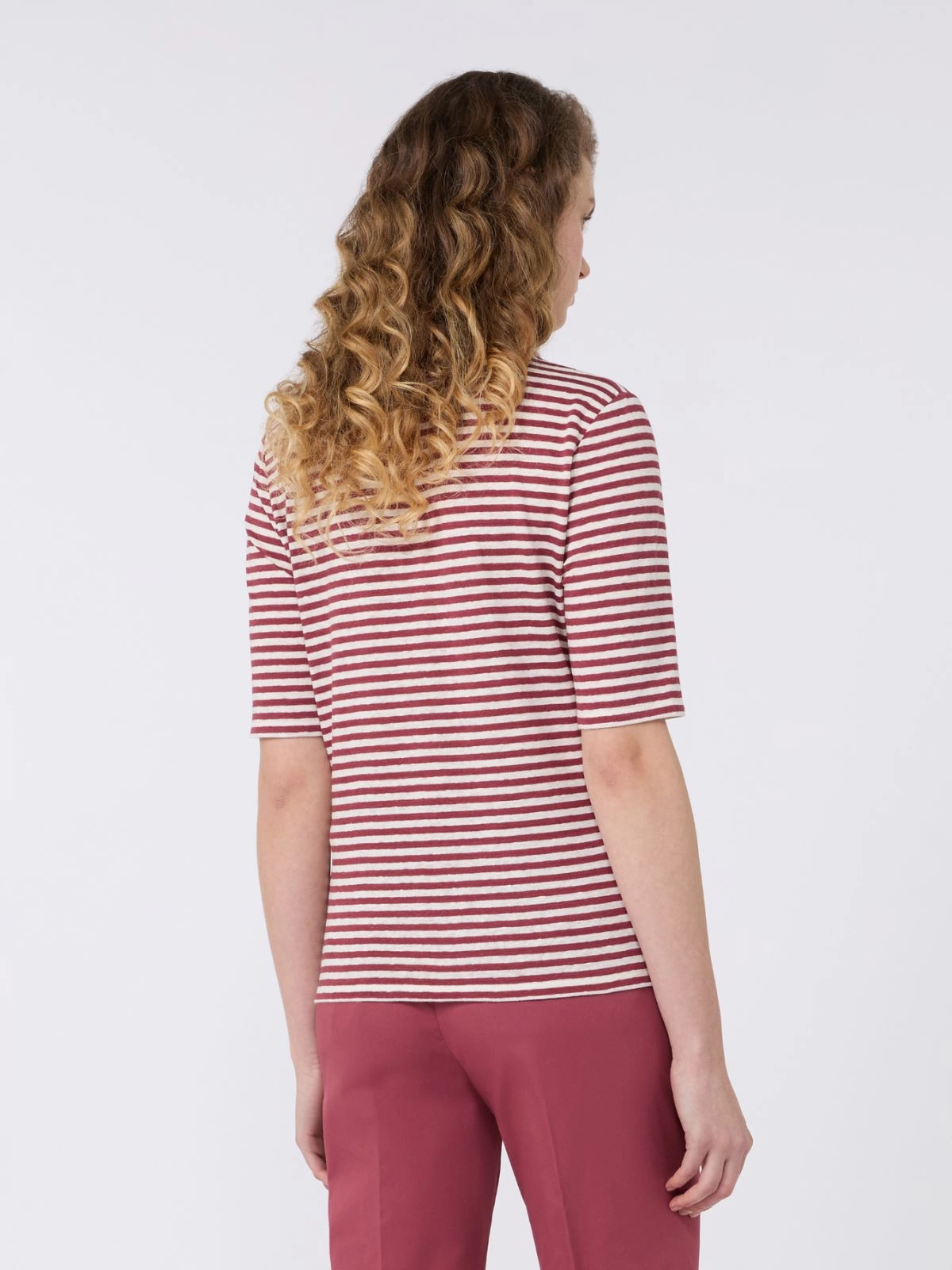 Weekend Max Mara T-shirt in lino elasticizzato a righe rossa WKDOPZIONE - immagine 2
