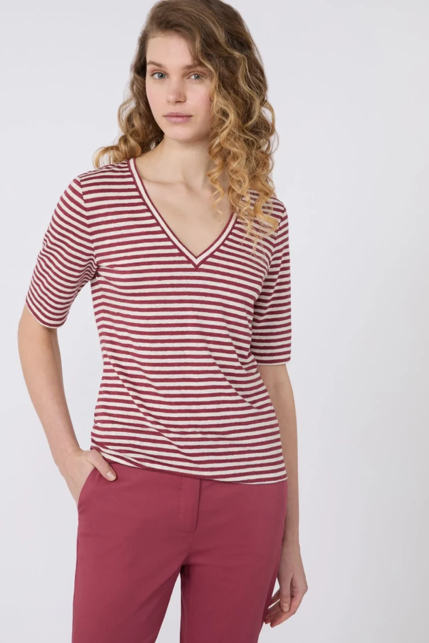 Weekend Max Mara T-shirt in lino elasticizzato a righe rossa WKDOPZIONE