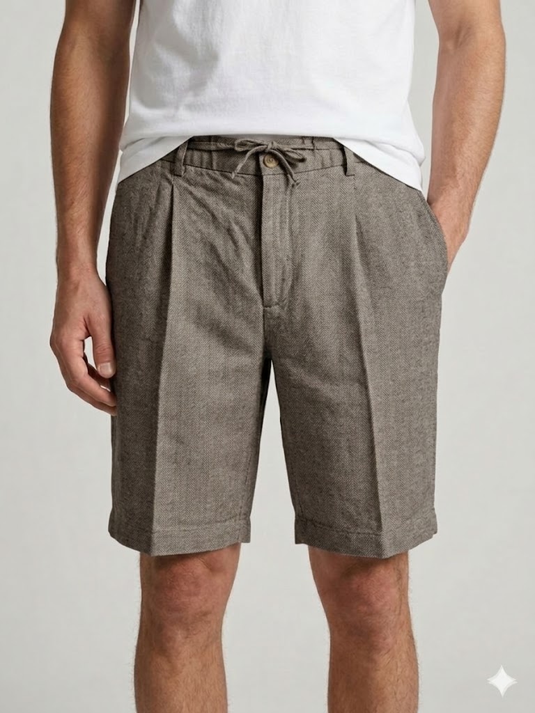 Alley Dock's bermuda spigato in lino e cotone marrone
