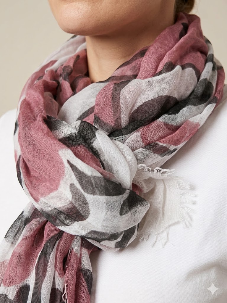 Camerucci sciarpa in cotone e seta con fiori ricamati rosa ORTENSIA 9074A - immagine 2