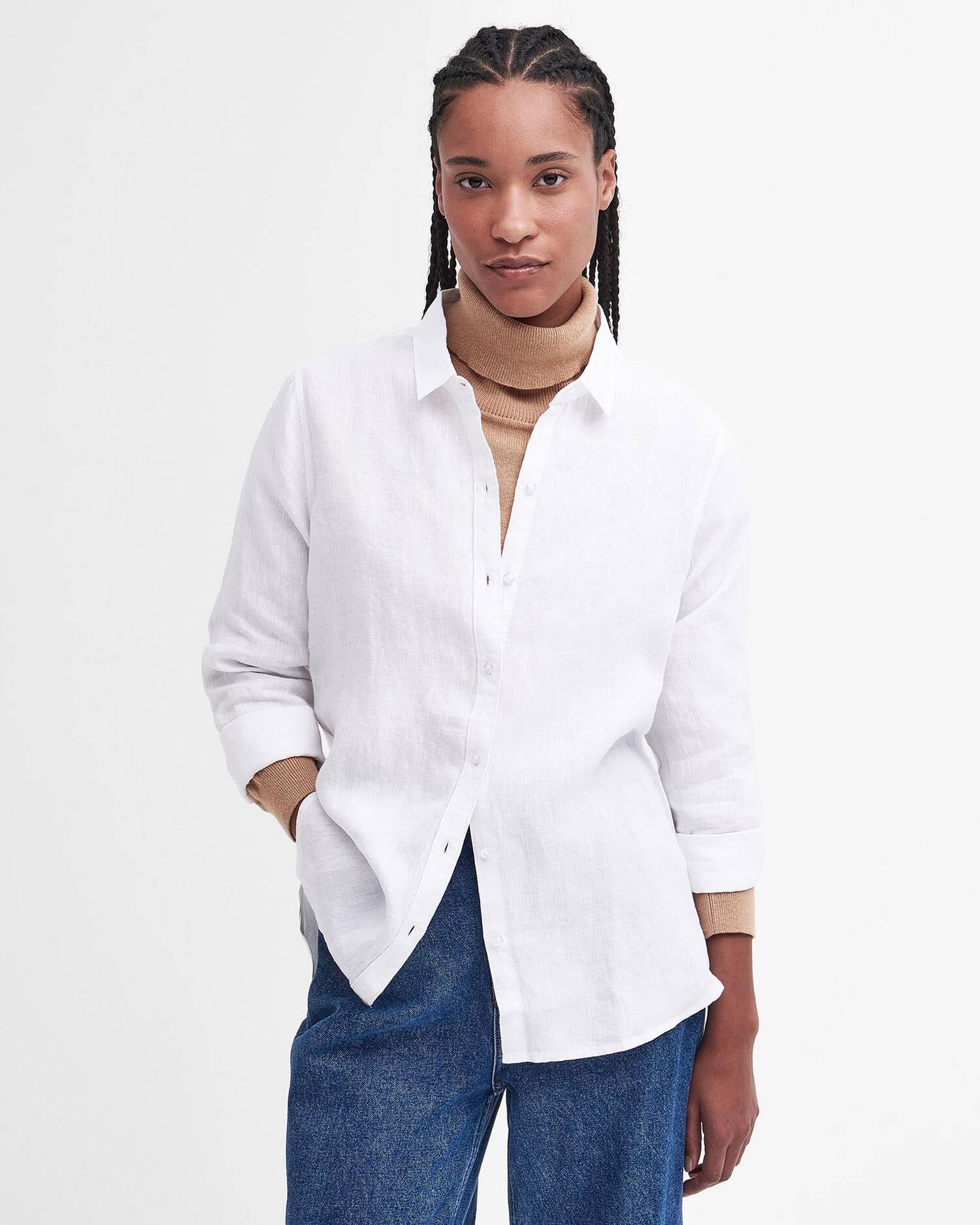 Barbour donna camicia in lino bianca MARINE