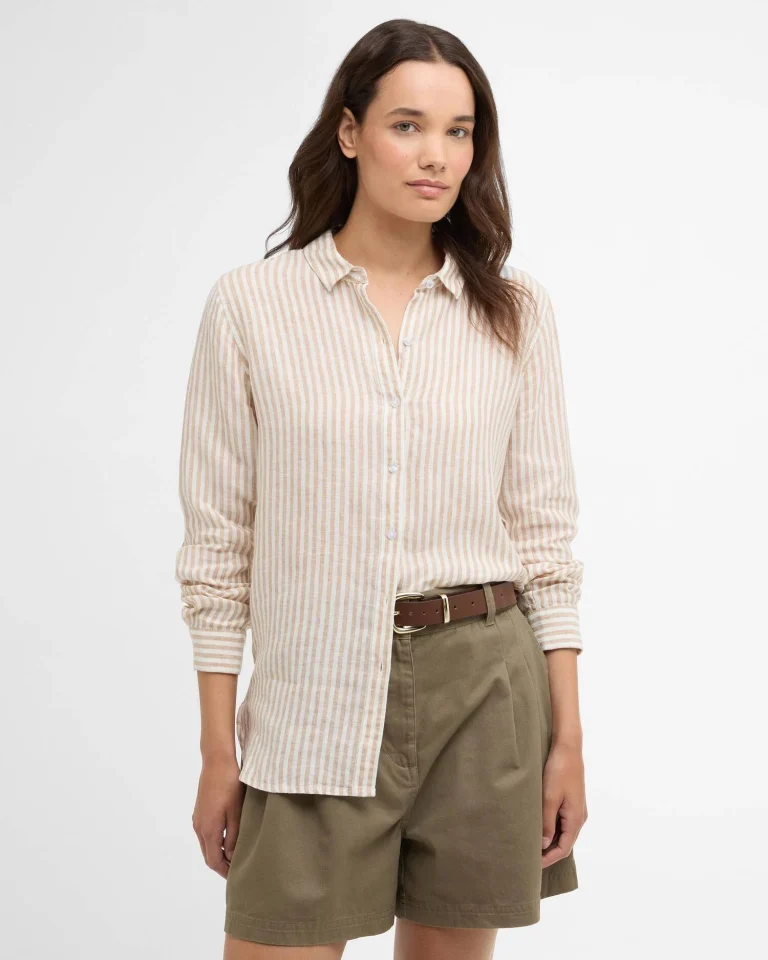 Barbour donna camicia in lino a righe beige MARINE