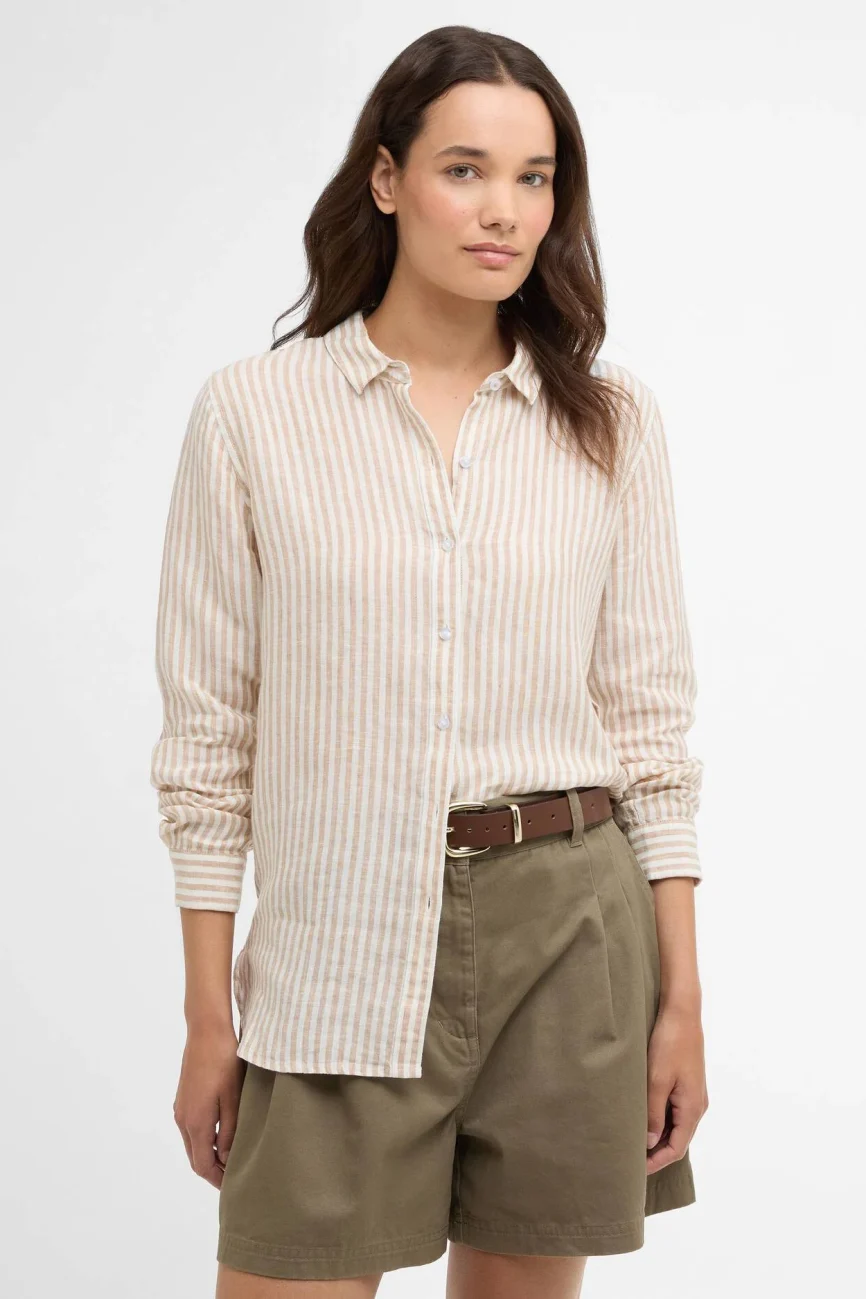 Barbour donna camicia in lino a righe beige MARINE