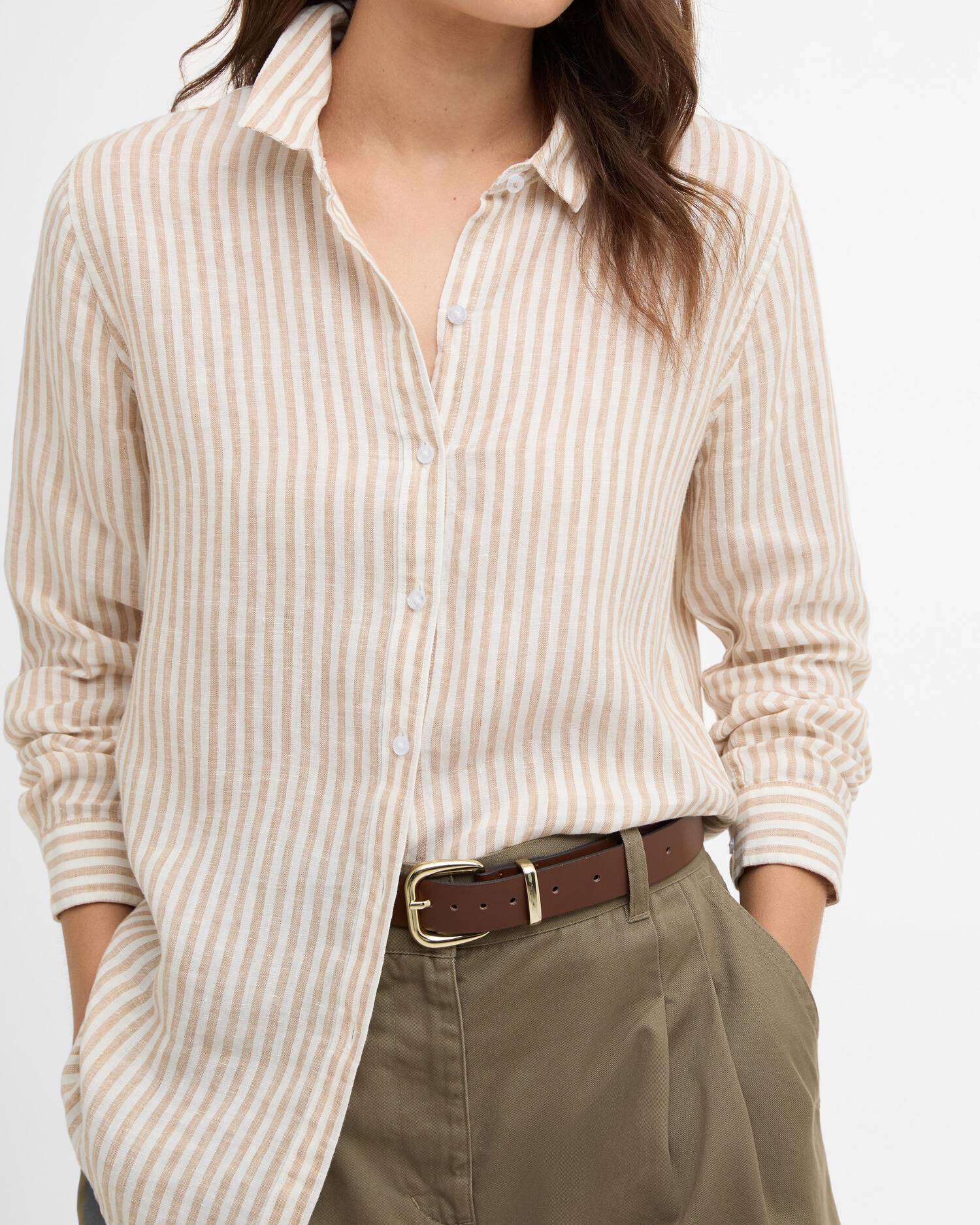 Barbour donna camicia in lino a righe beige MARINE - immagine 2