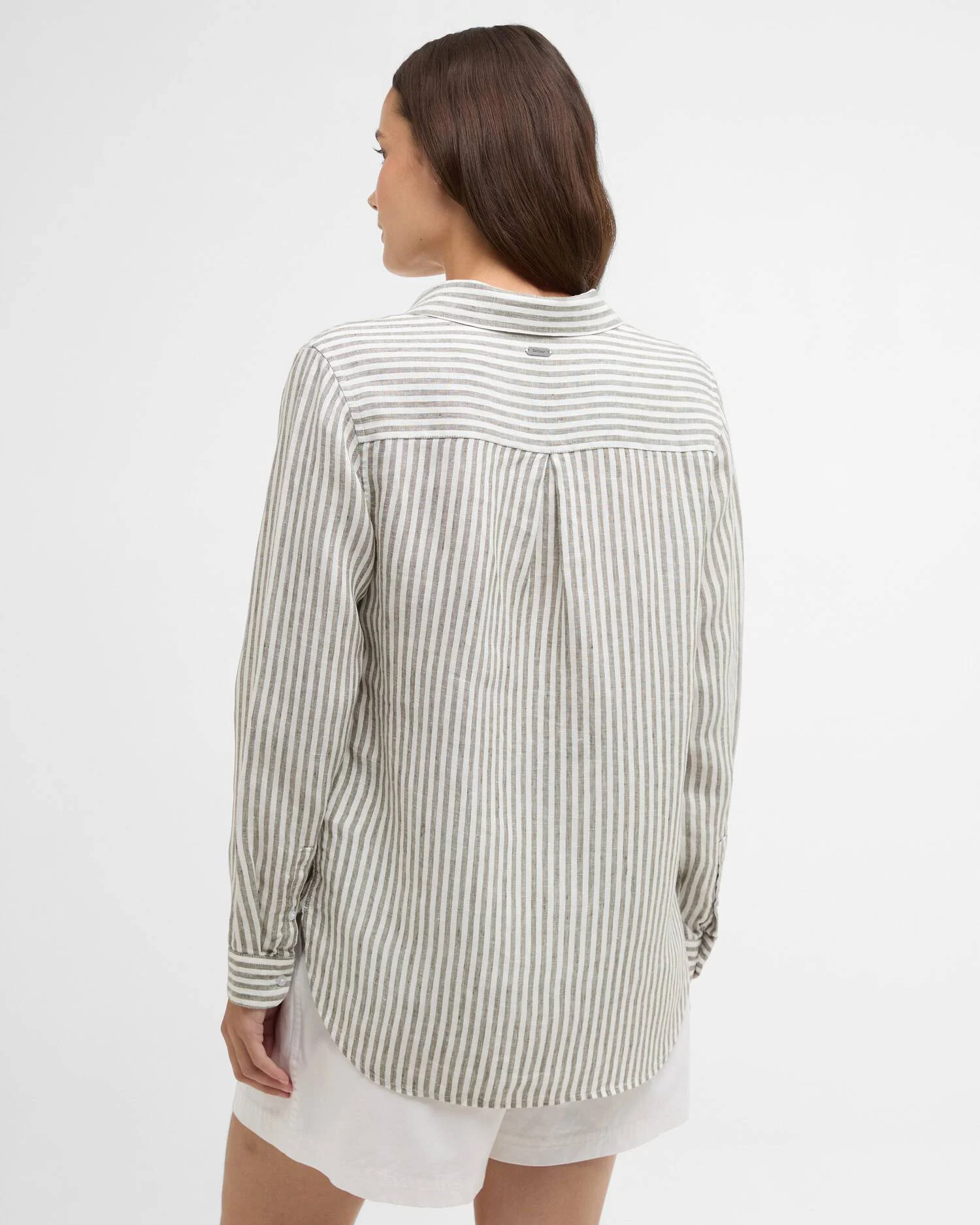 Barbour donna camicia in lino a righe verde militare MARINE - immagine 4