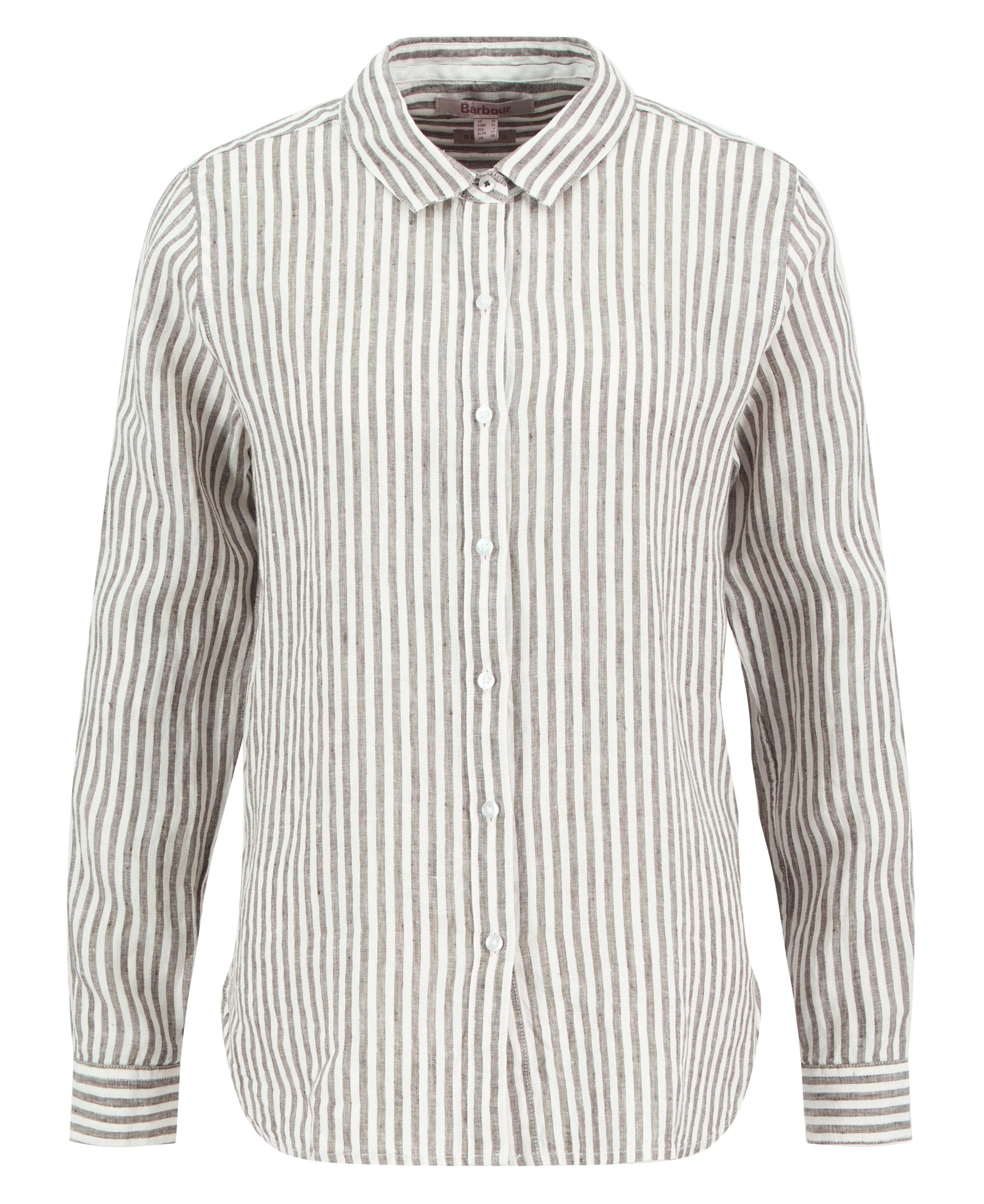 Barbour donna camicia in lino a righe verde militare MARINE - immagine 5