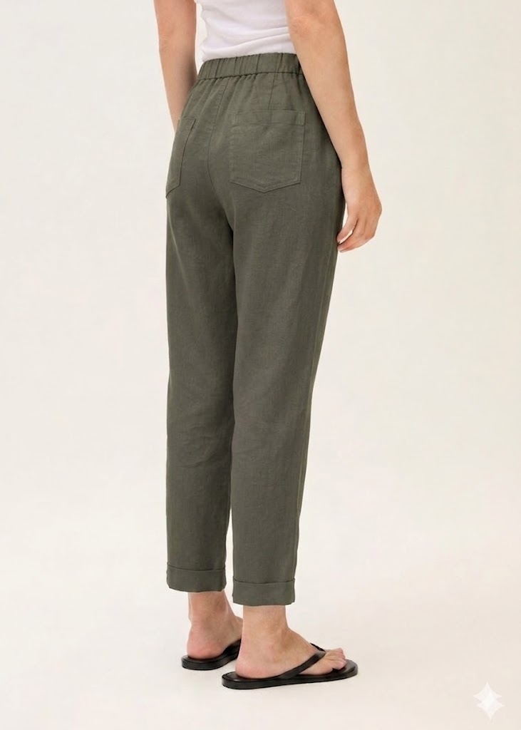 Rosso 35 pantalone in lino con elastico in vita verdone - immagine 2