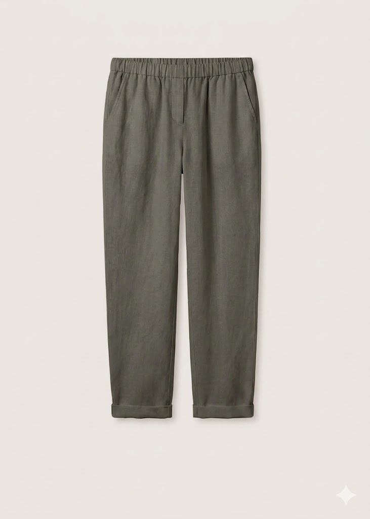 Rosso 35 pantalone in lino con elastico in vita verdone - immagine 3