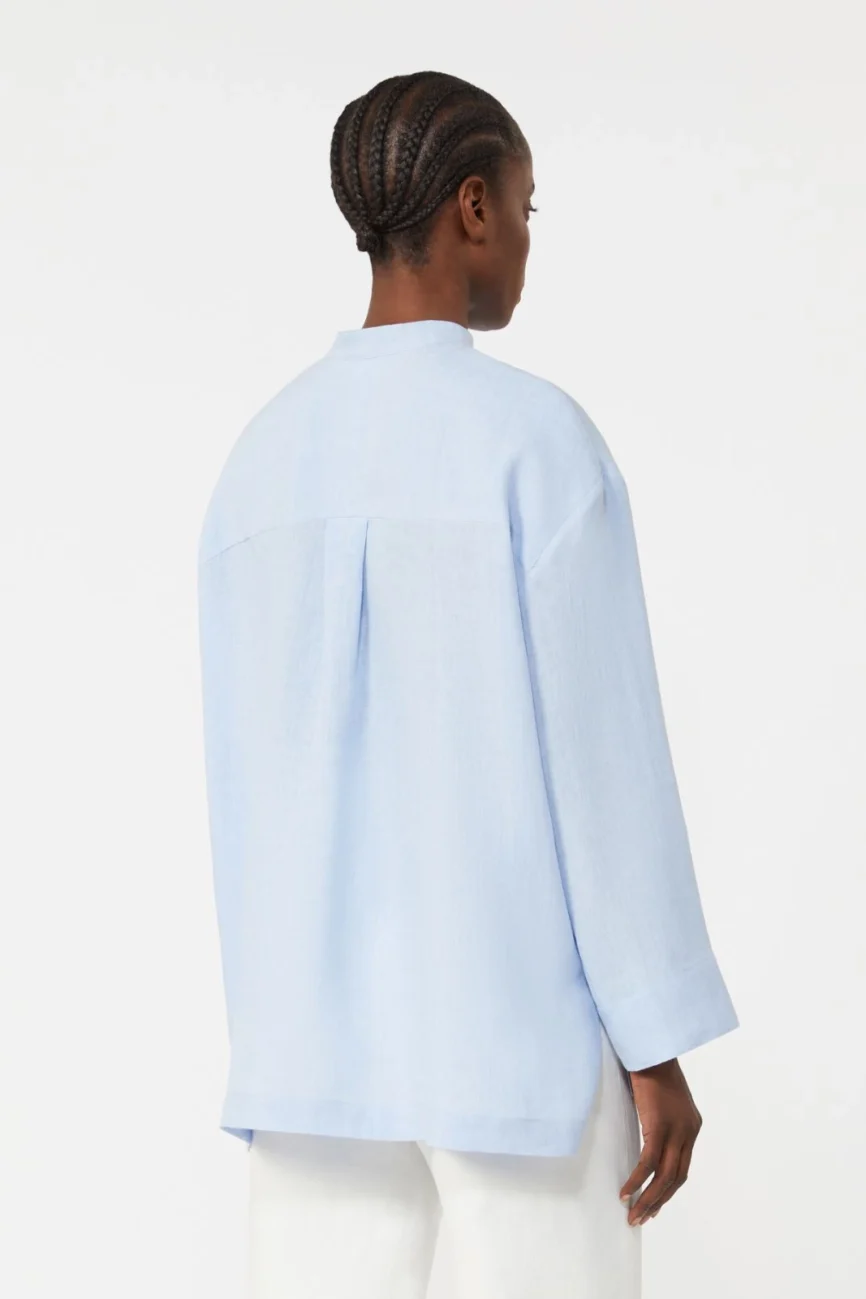 'S Max Mara camicia in lino collo coreano azzurra SMMCANTICO