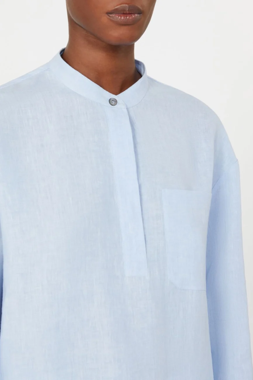 'S Max Mara camicia in lino collo coreano azzurra SMMCANTICO
