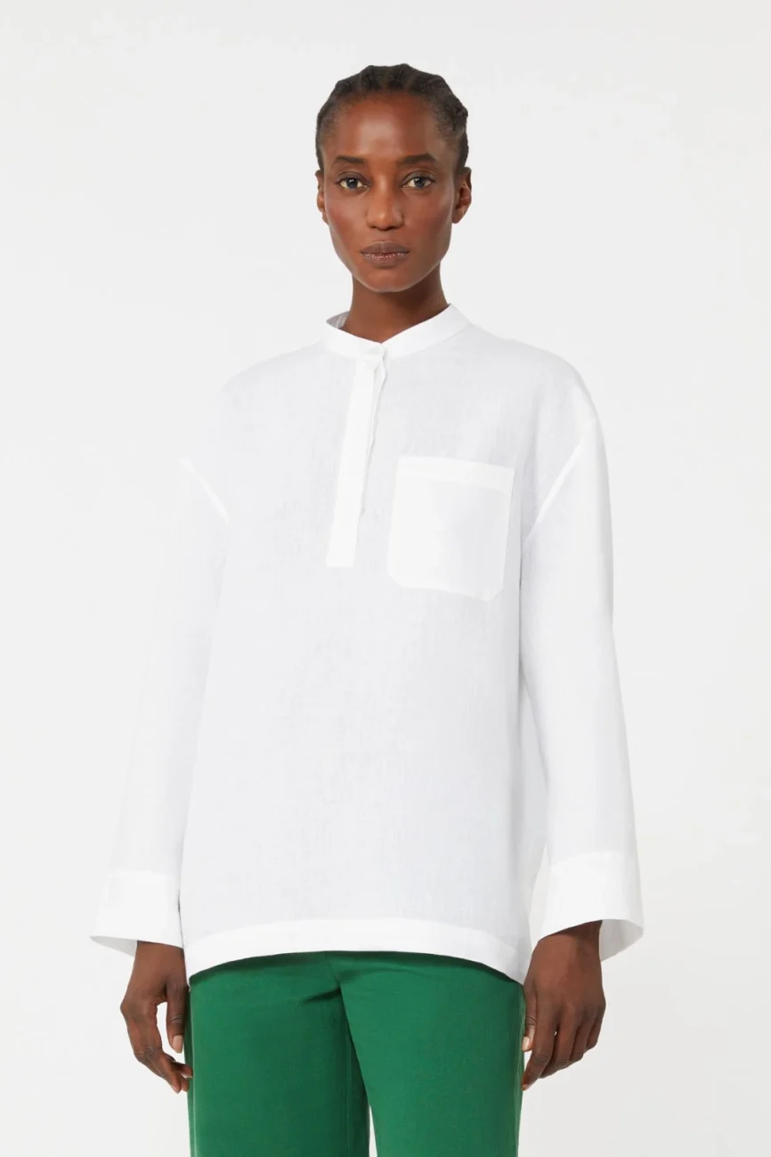 'S Max Mara camicia in lino collo coreano bianca SMMCANTICO