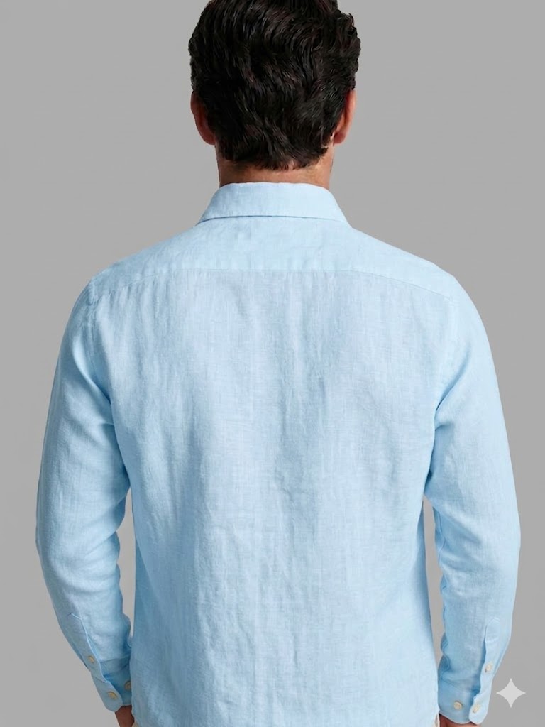 Tintoria Mattei camicia in lino delavè azzurra - immagine 3