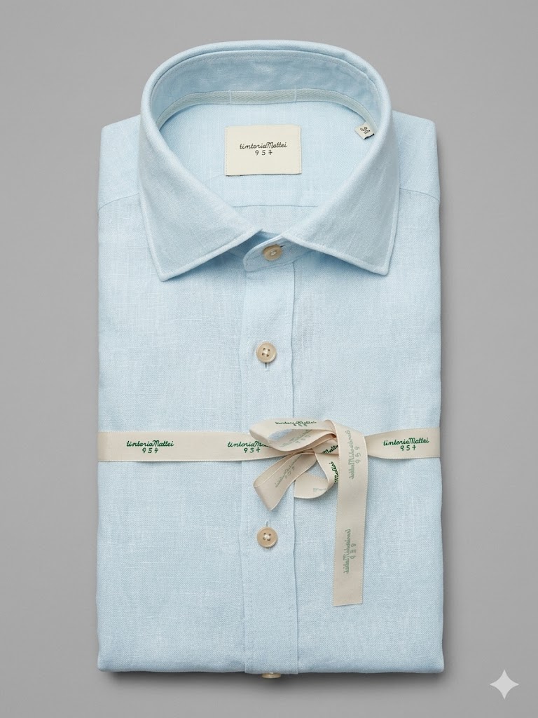 Tintoria Mattei camicia in lino delavè azzurra - immagine 2