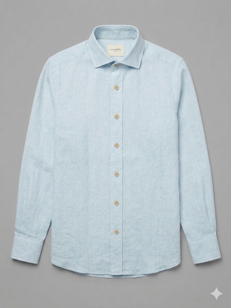 Tintoria Mattei camicia in lino delavè azzurra - immagine 4