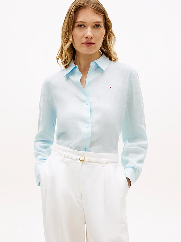 Tommy Hilfiger donna camicia in lino azzurra