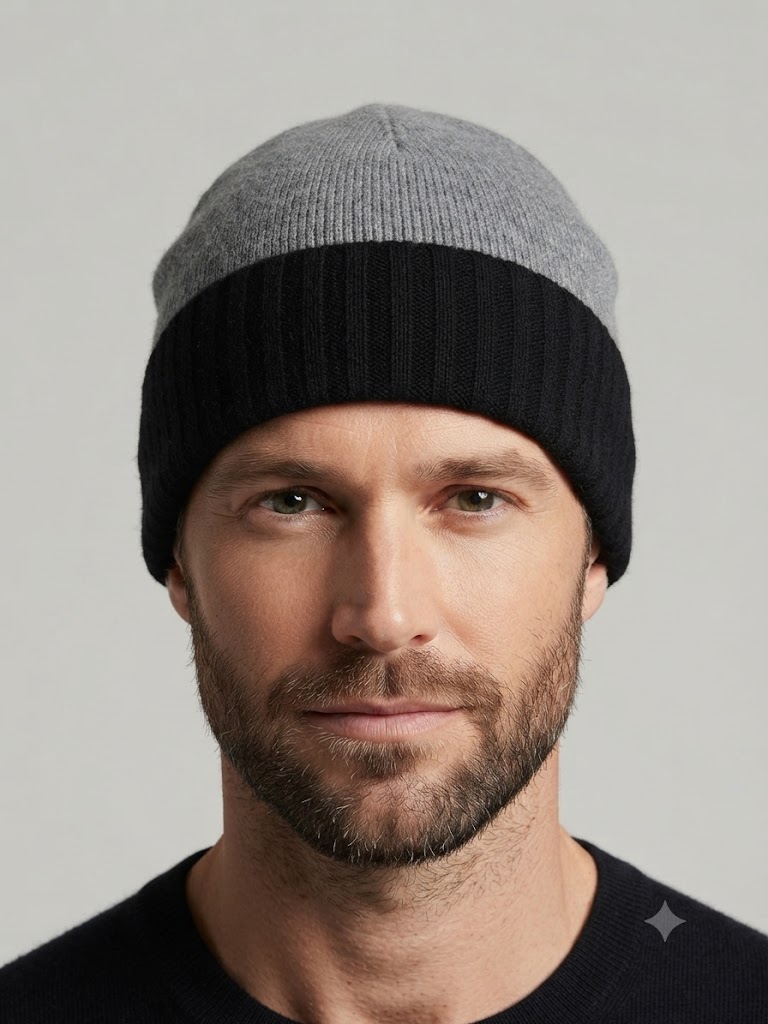 Riviera Cashmere cappello unisex reversibile in cashmere grigio e nero