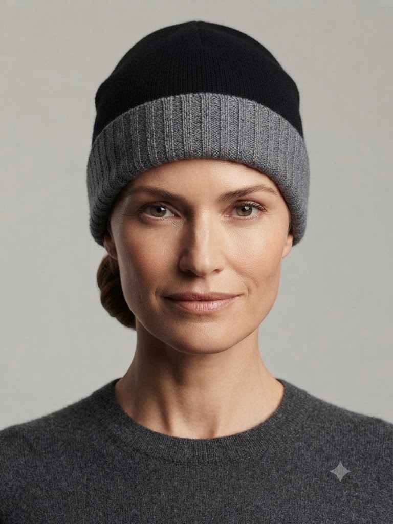 Riviera Cashmere cappello unisex reversibile in cashmere grigio e nero