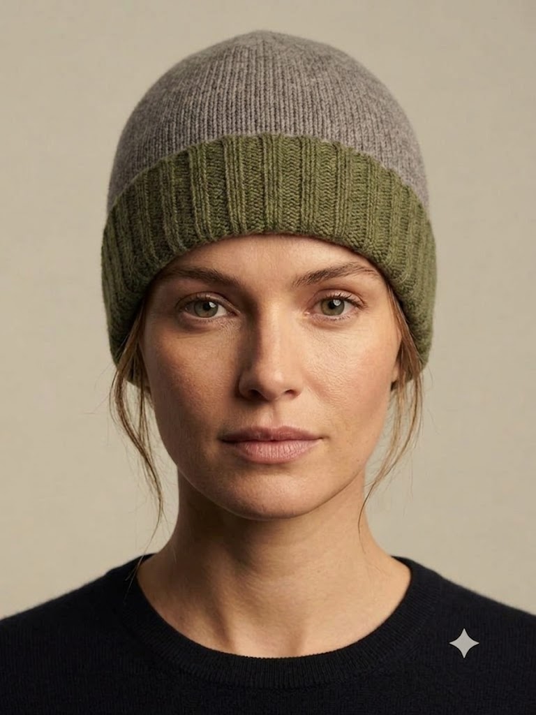 Riviera Cashmere cappello unisex reversibile in cashmere marrone e verde militare