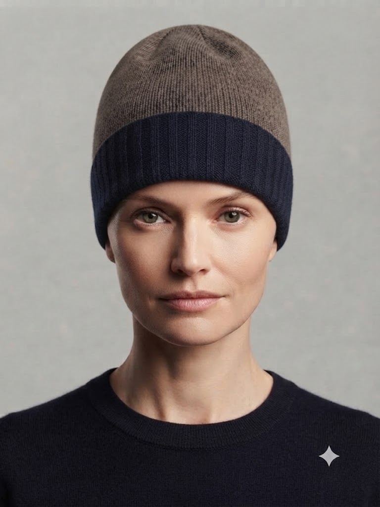 Riviera Cashmere cappello unisex reversibile in cashmere marrone e blu