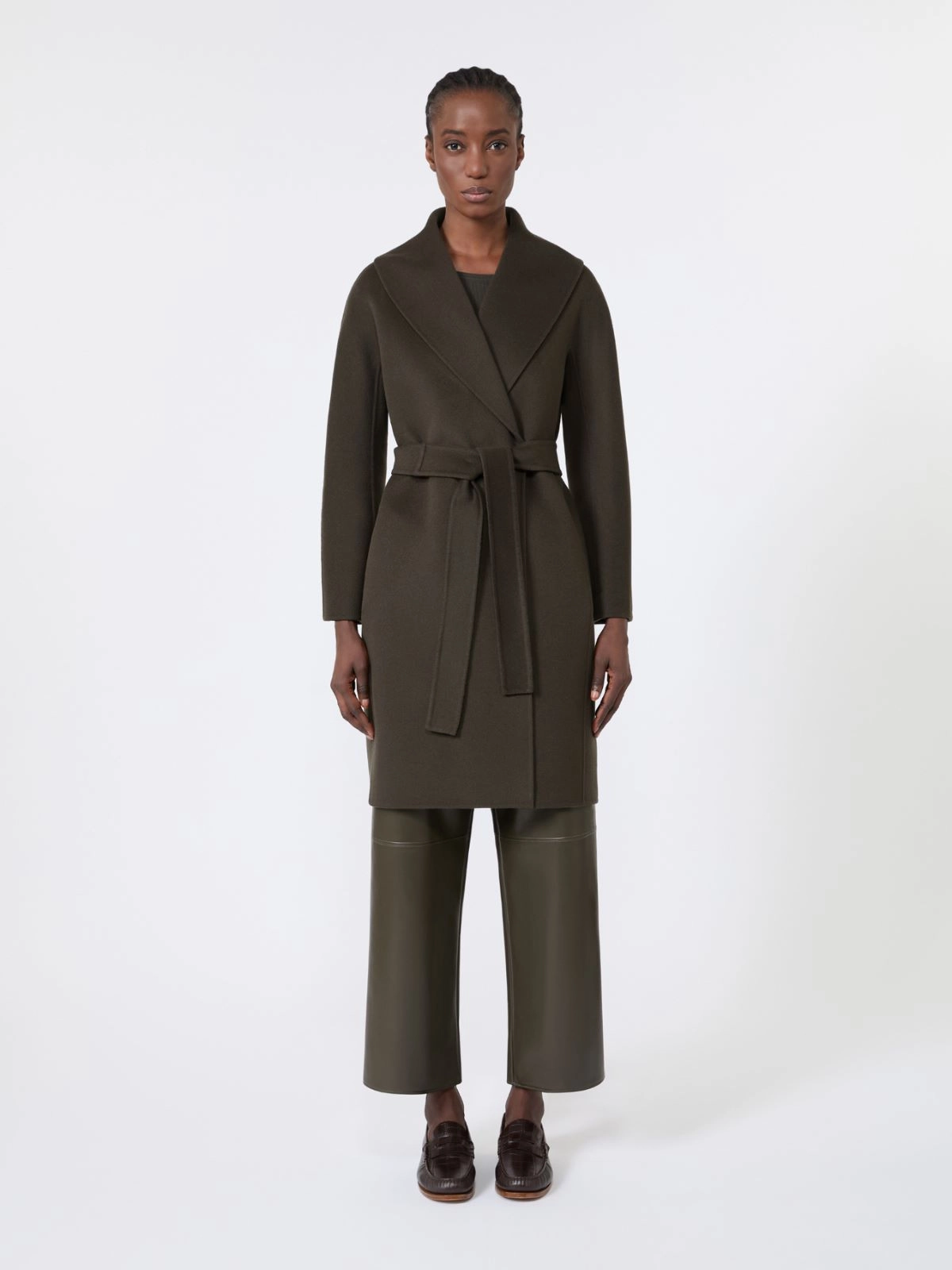 'S Max Mara cappotto a vestaglia in doppio di lana verde kakhi MESSI
