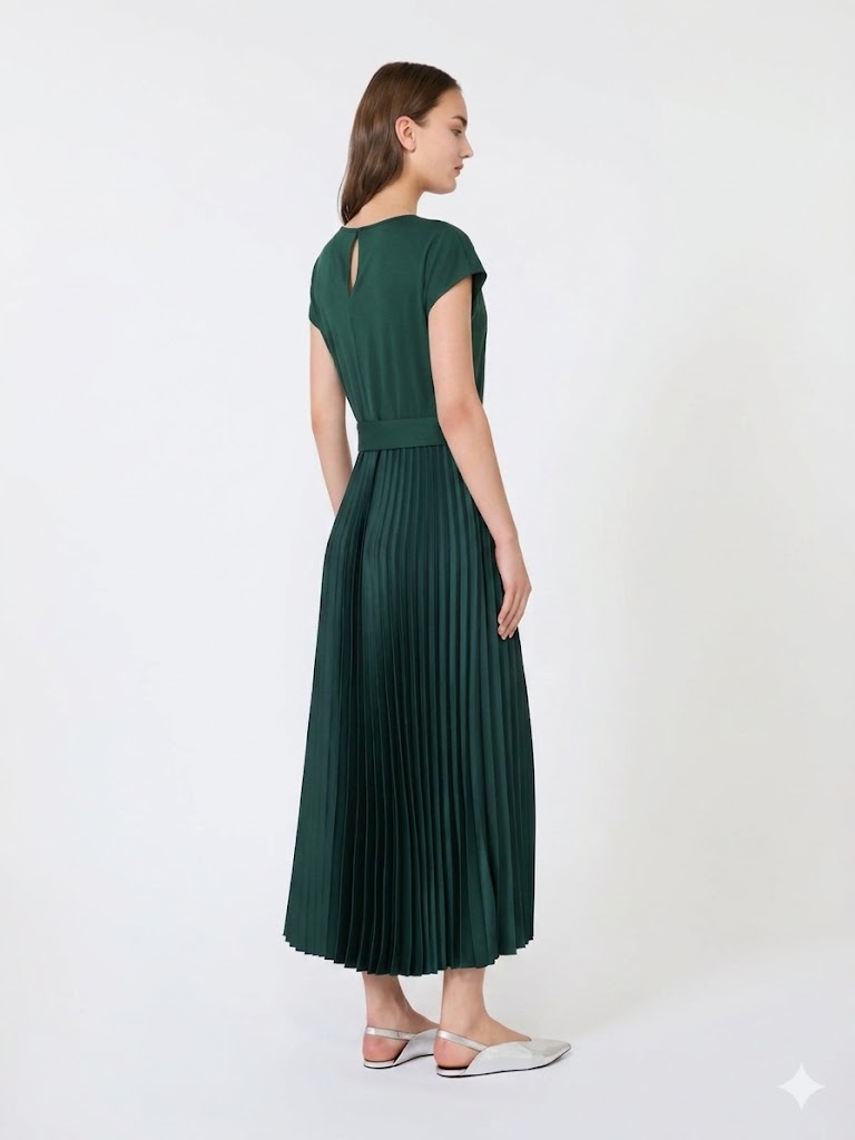 Weekend Max Mara abito in jersey con gonna plissè verde WKDGELA