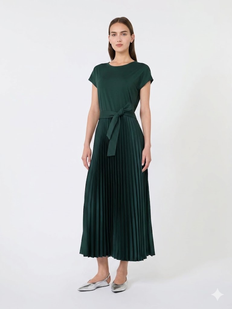 Weekend Max Mara abito in jersey con gonna plissè verde WKDGELA