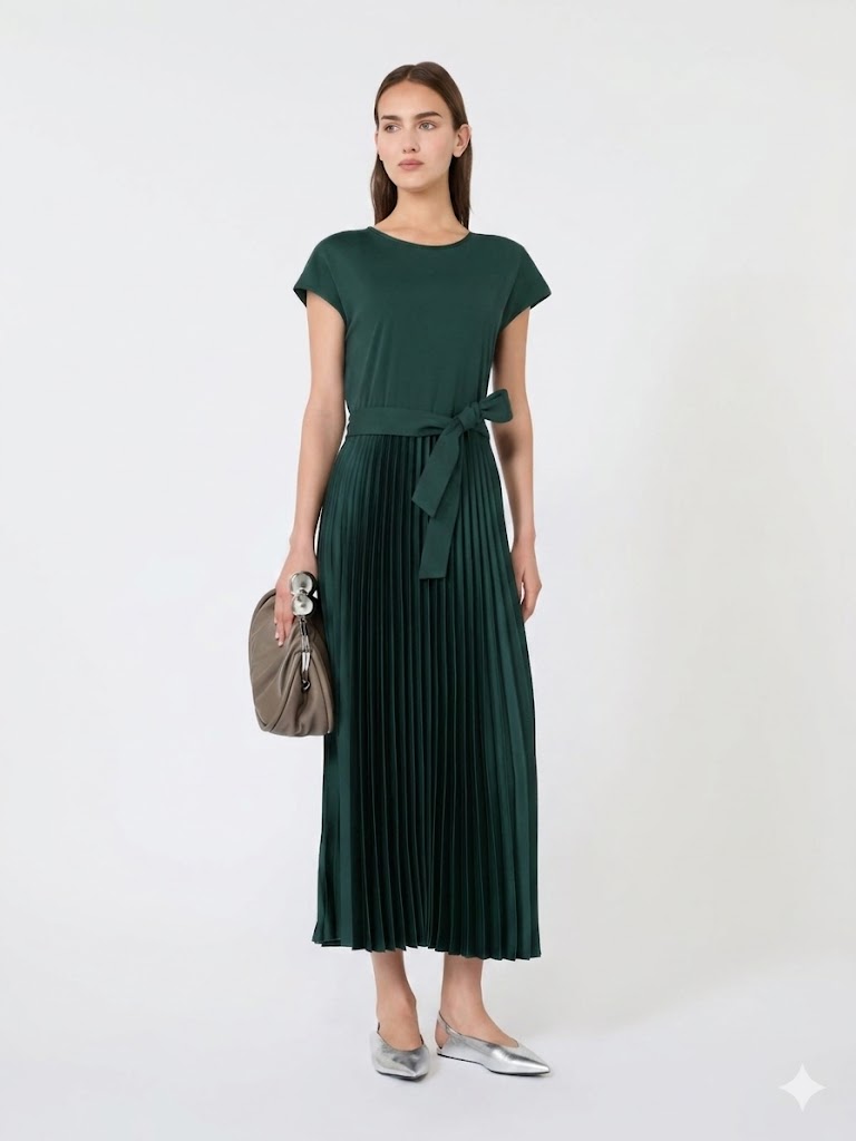 Weekend Max Mara abito in jersey con gonna plissè verde WKDGELA