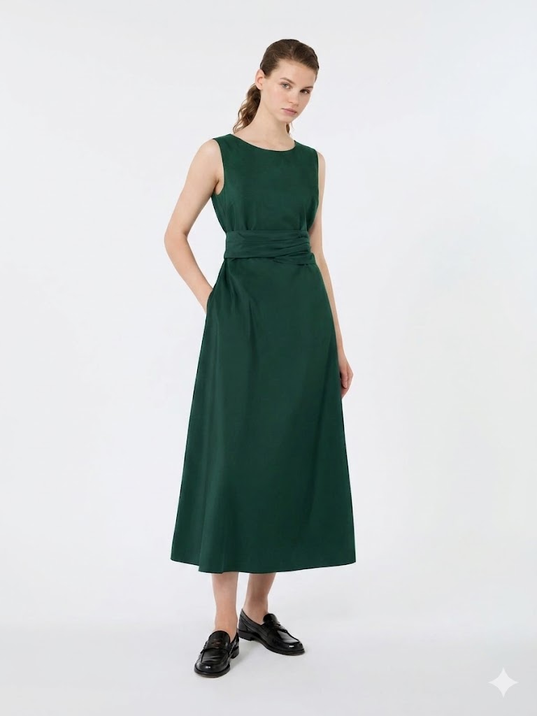 Weekend Max Mara abito svasato in taffetà verde WKDGENTILE
