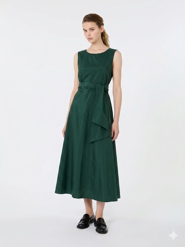 Weekend Max Mara abito svasato in taffetà verde WKDGENTILE