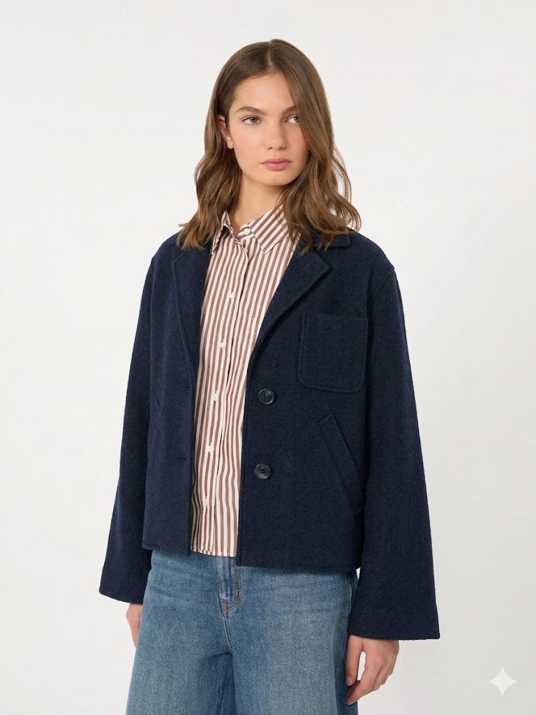 Weekend Max Mara giacca cropped in doppio di lana blu WKDPELOTA