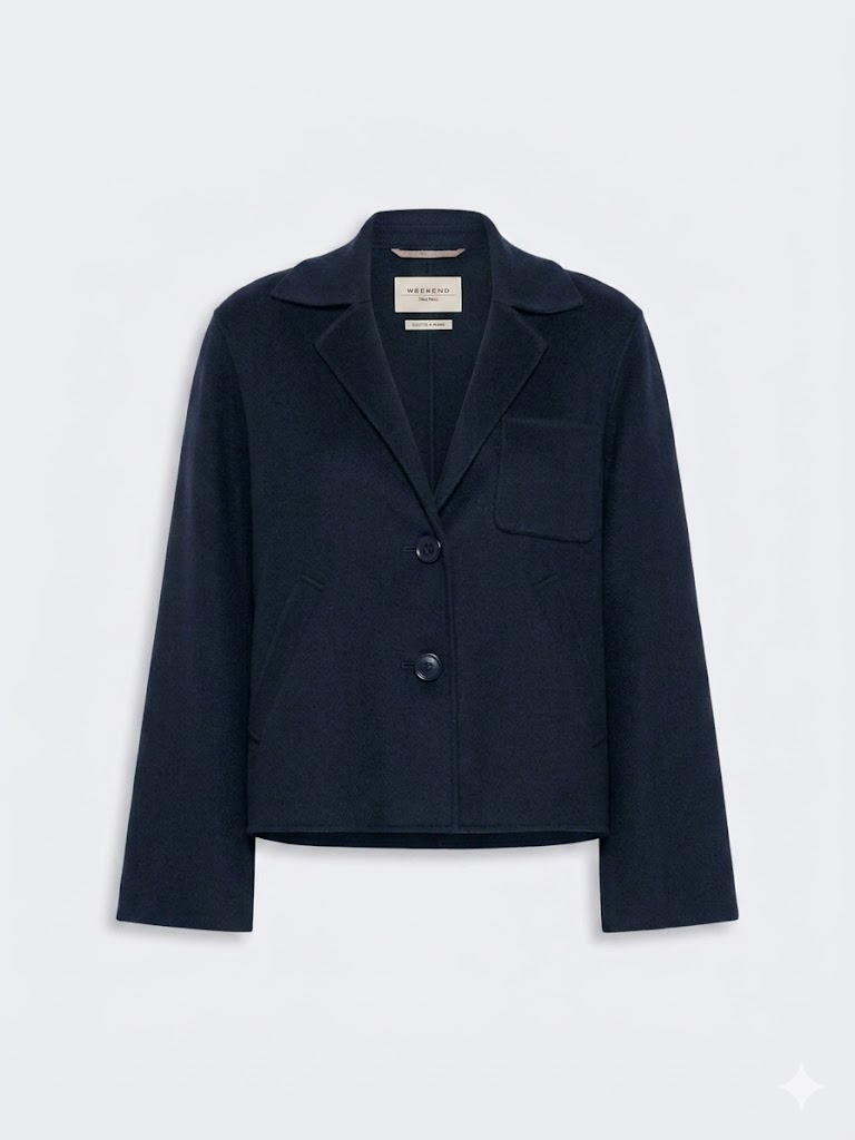 Weekend Max Mara giacca cropped in doppio di lana blu WKDPELOTA