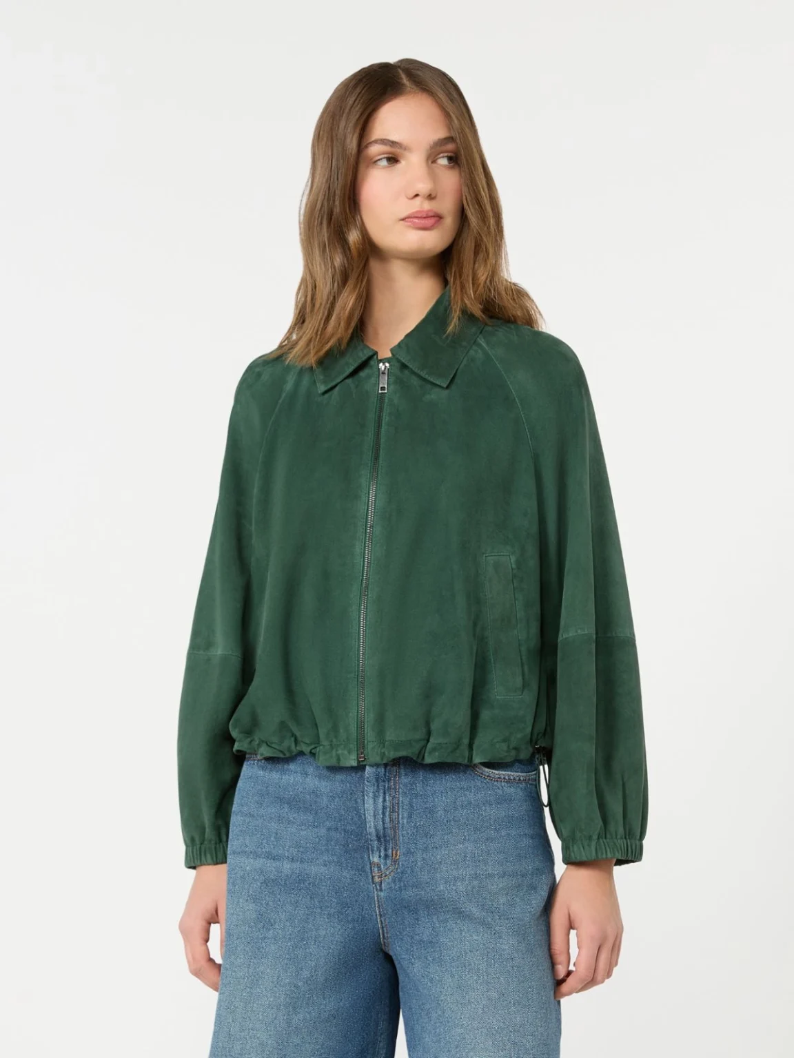 Weekend Max Mara giubbotto in suede verde scuro WKDZUPPA