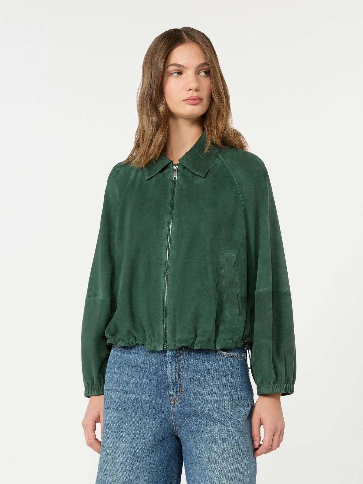 Weekend Max Mara giubbotto in suede verde scuro WKDZUPPA