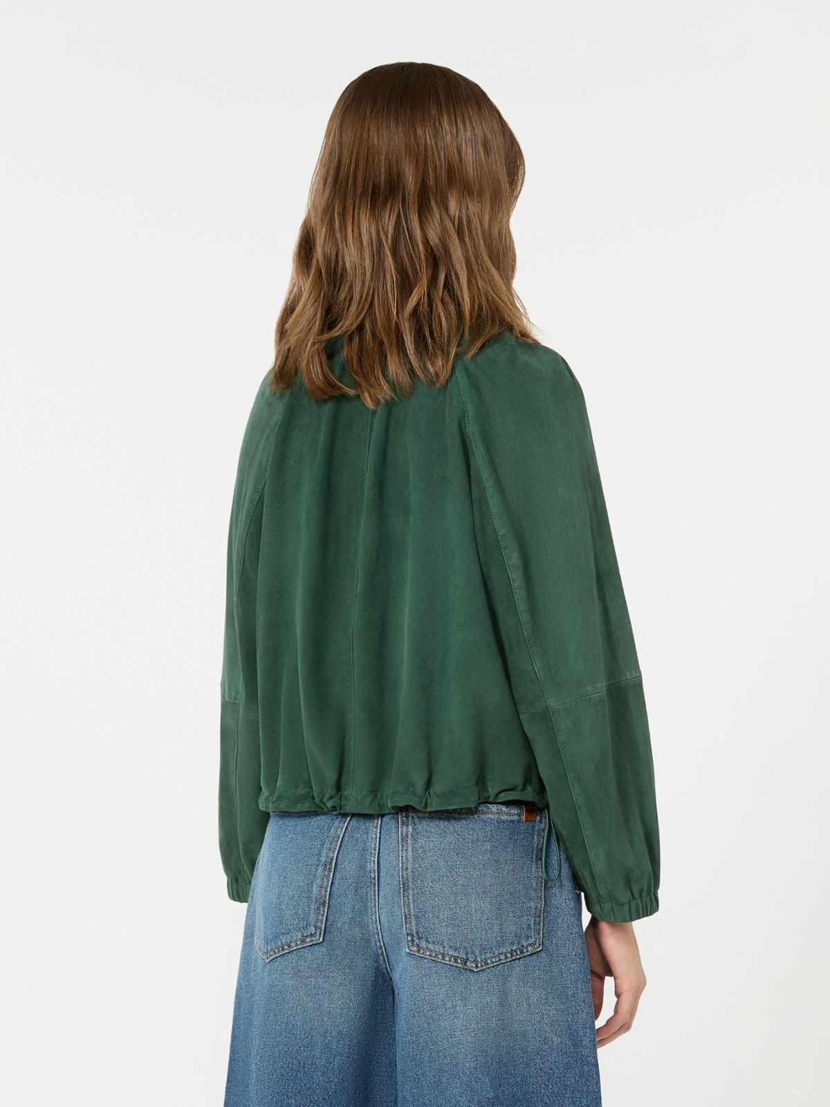 Weekend Max Mara giubbotto in suede verde scuro WKDZUPPA