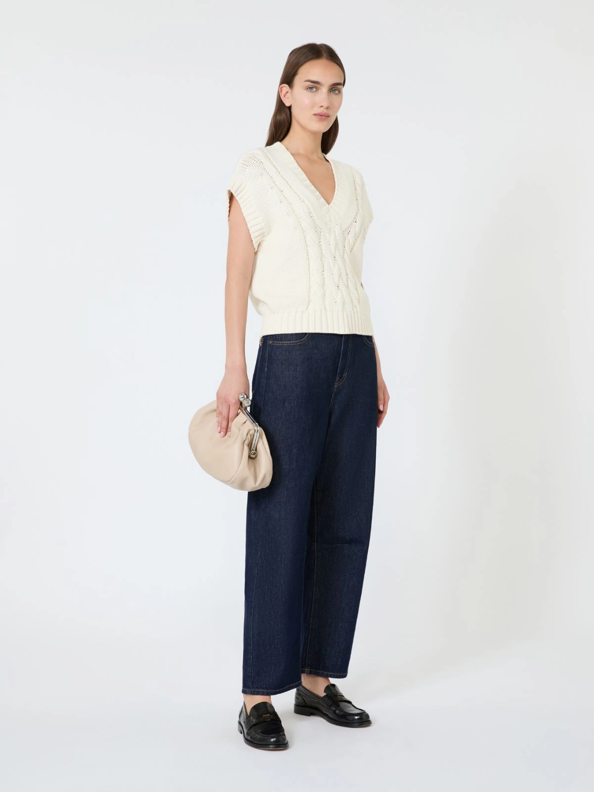 Weekend Max Mara gilet in cotone a trecce panna WKDPASCIA