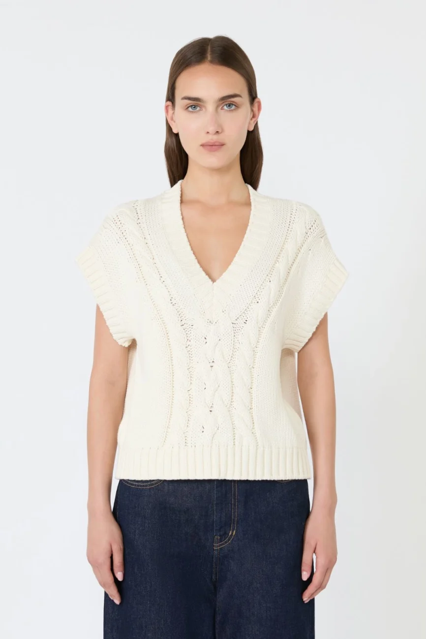 Weekend Max Mara gilet in cotone a trecce panna WKDPASCIA
