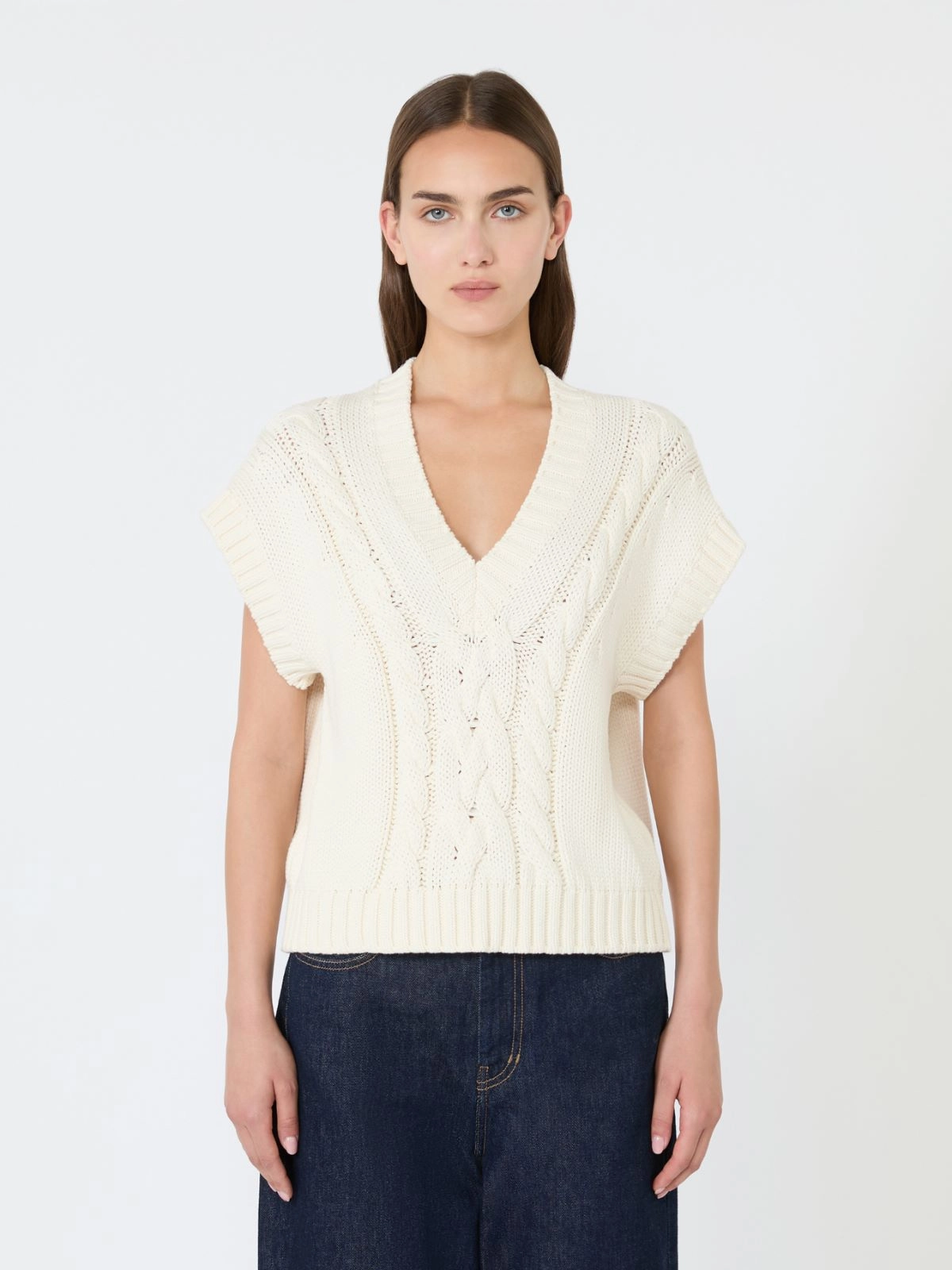 Weekend Max Mara gilet in cotone a trecce panna WKDPASCIA