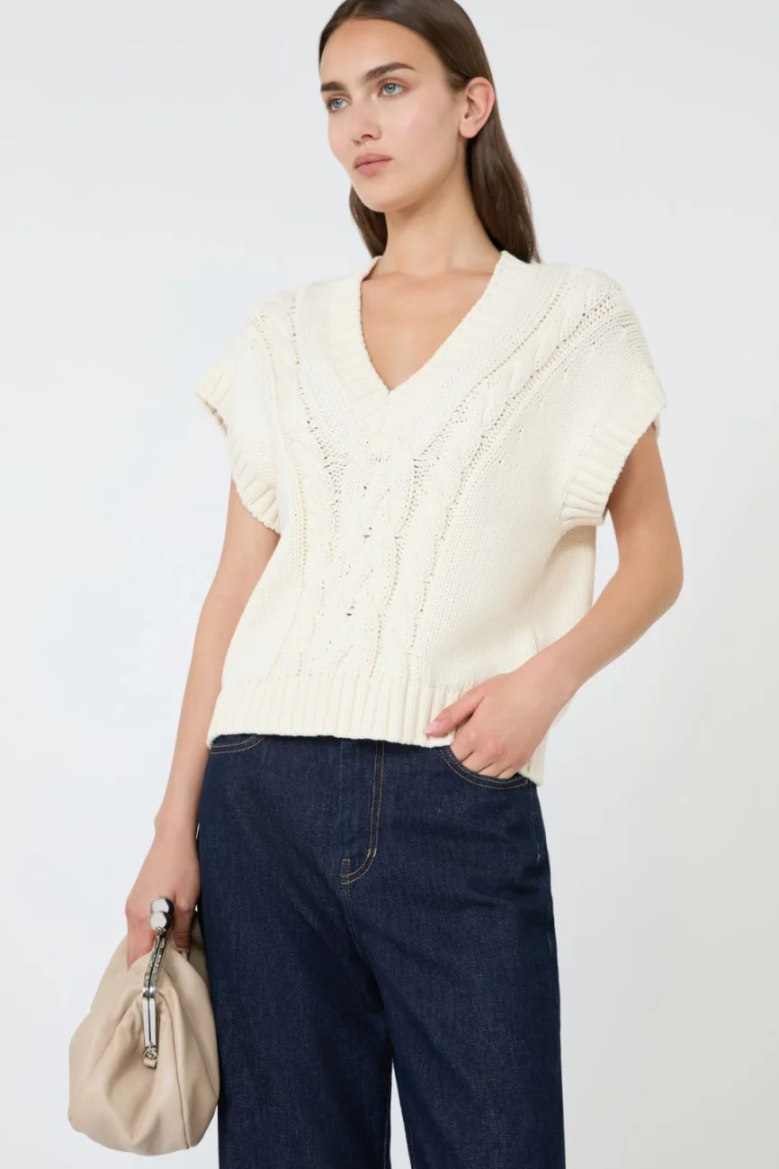 Weekend Max Mara gilet in cotone a trecce panna WKDPASCIA