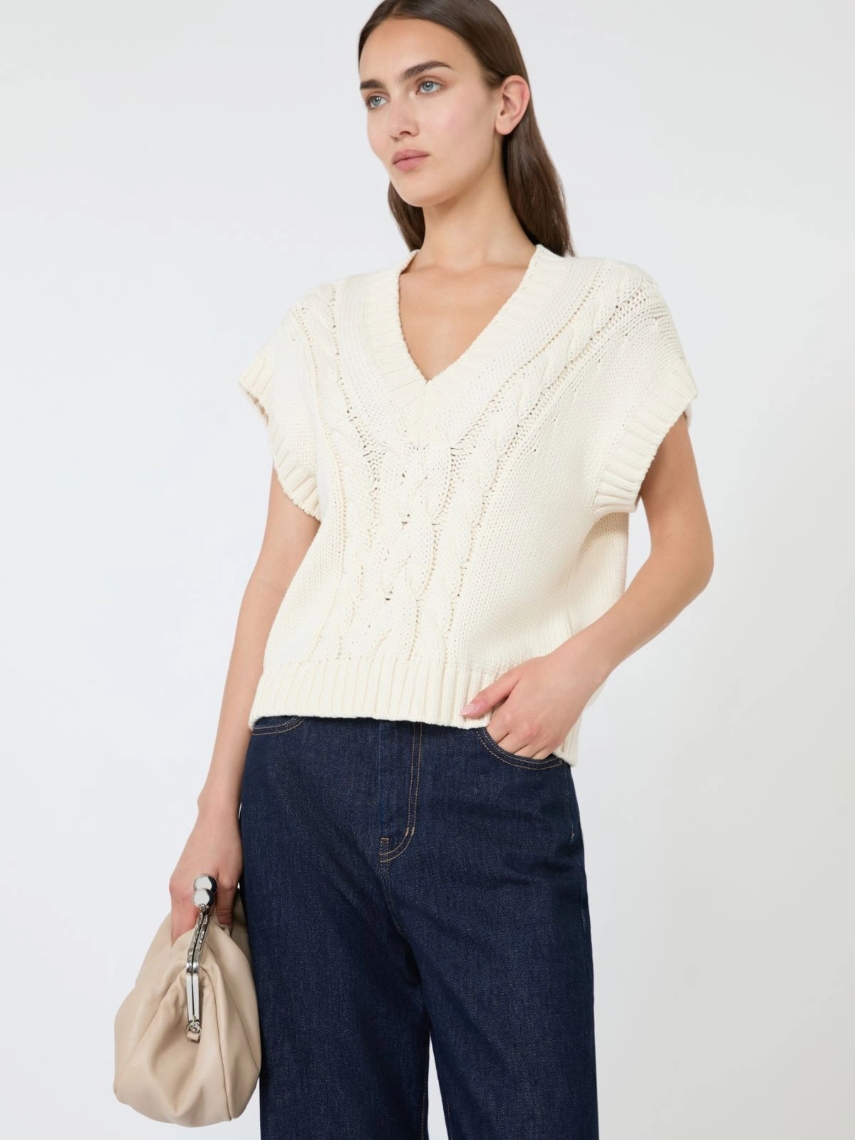 Weekend Max Mara gilet in cotone a trecce panna WKDPASCIA