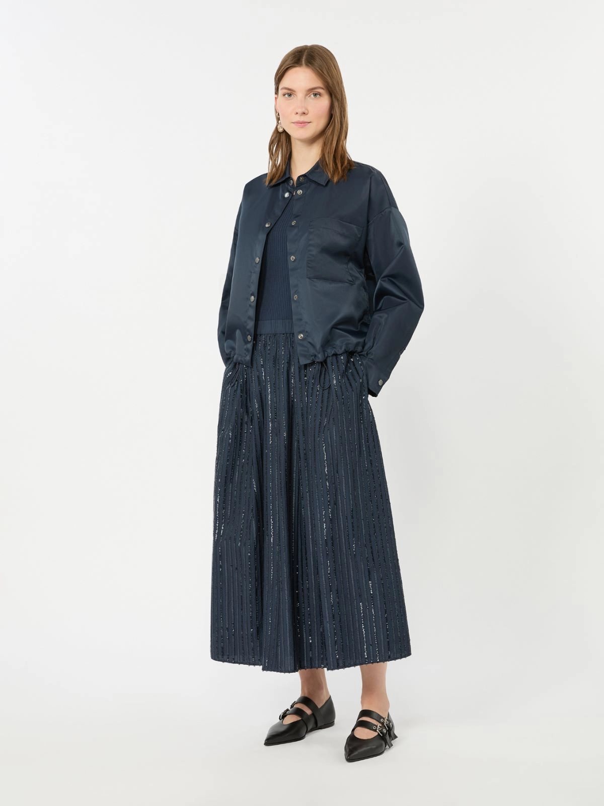 Weekend Max Mara gonna in cotone con paillettes blu WKDFIORDI