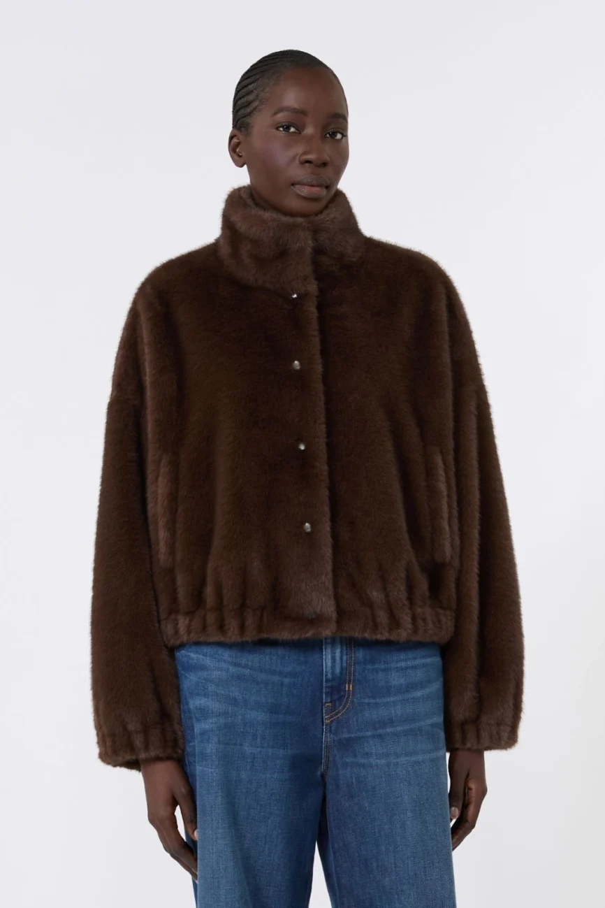 Weekend Max Mara giacca corta in faux fur marrone WKDANEMONE
