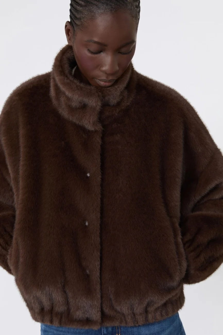 Weekend Max Mara giacca corta in faux fur marrone WKDANEMONE